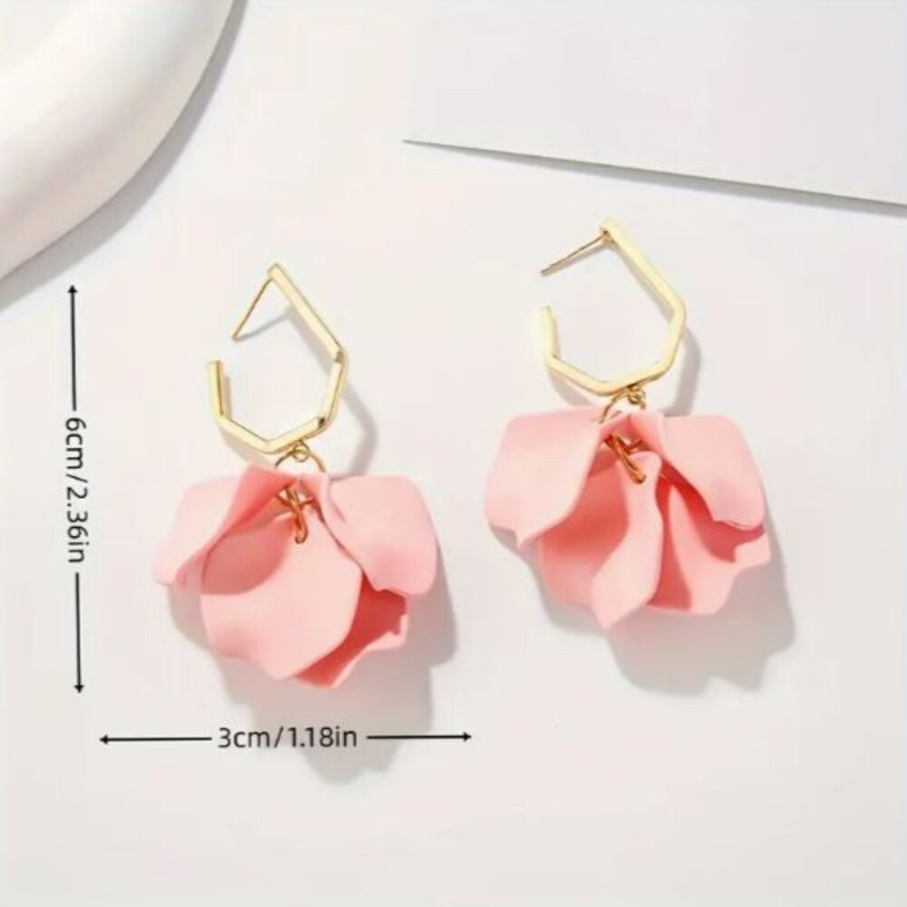 NEW Hadassah Soft Pink Petal Drop Hoop Earrings - Picture 3 of 3